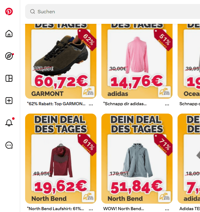 Pinterest-Pins mit Tagesangeboten