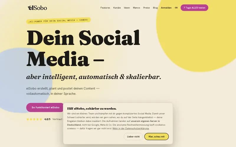 Startseite von elSobo: „Dein Social Media – aber intelligent“