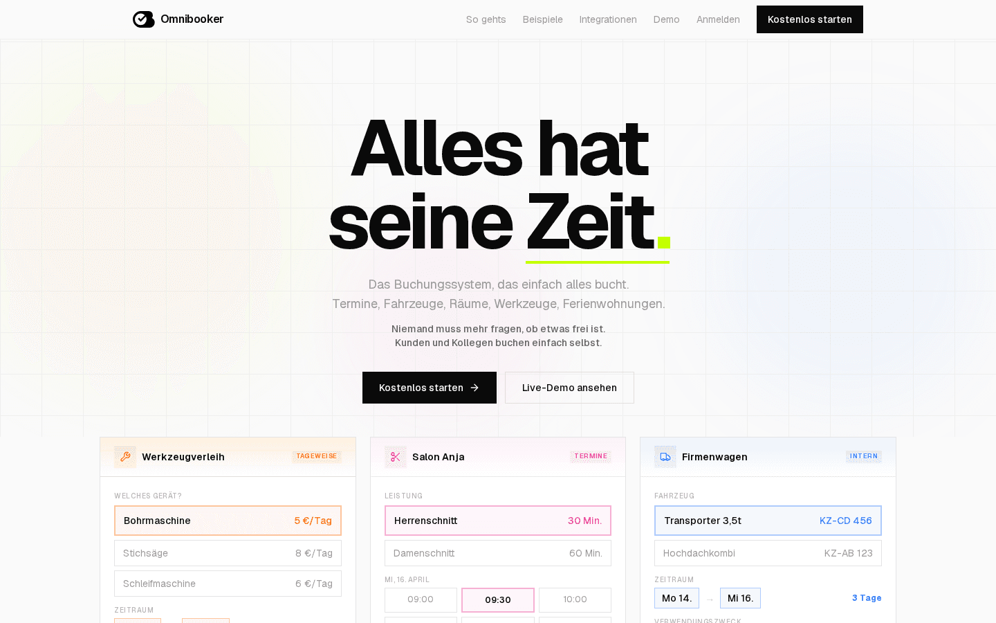 Startseite von Omnibooker: „Alles hat seine Zeit.“