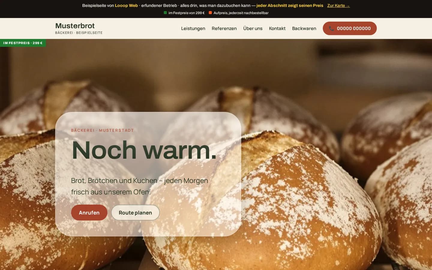 Beispielseite einer fiktiven Bäckerei